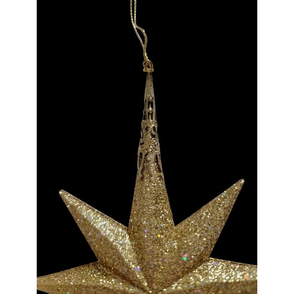 Vintage Gold Glitter 8 Point Star Christmas Tree Ornament 6” - Picture 4 of 5